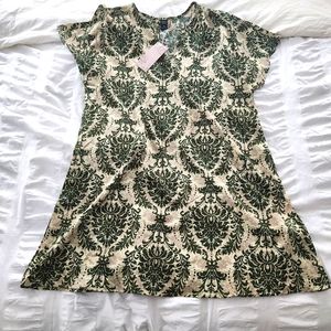 Green paisley print mini dress